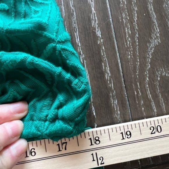 JACK By Bb Dakota Teal Lined Lace Romper With A Waist Ties And Draped Shoulders - Picture 12 of 14